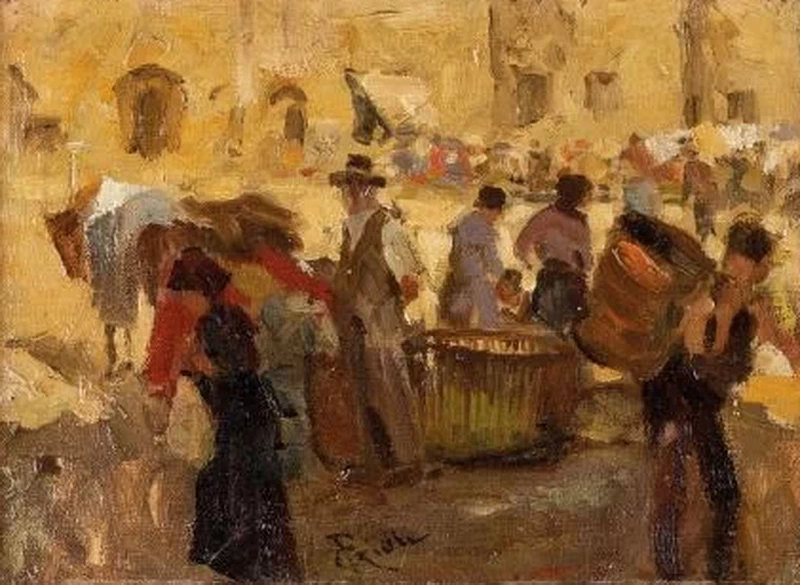 Piazza di mercato con figure